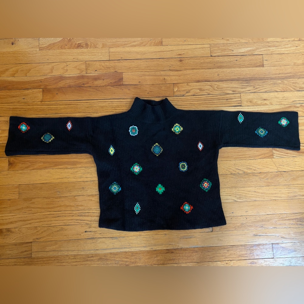 Kenzo x H&M Black Wool Embroidered & Rubberized Patch Knit High Neck Sweater Top - Picture 2 of 16